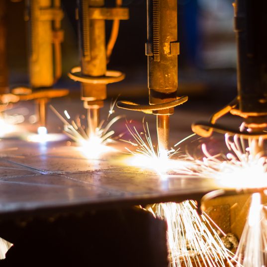 CNC LPG cutting with sparks close up